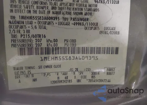 2003 Mercury Sable Ls Premium from USA, damaged, VIN 1MEHM55S83A609395